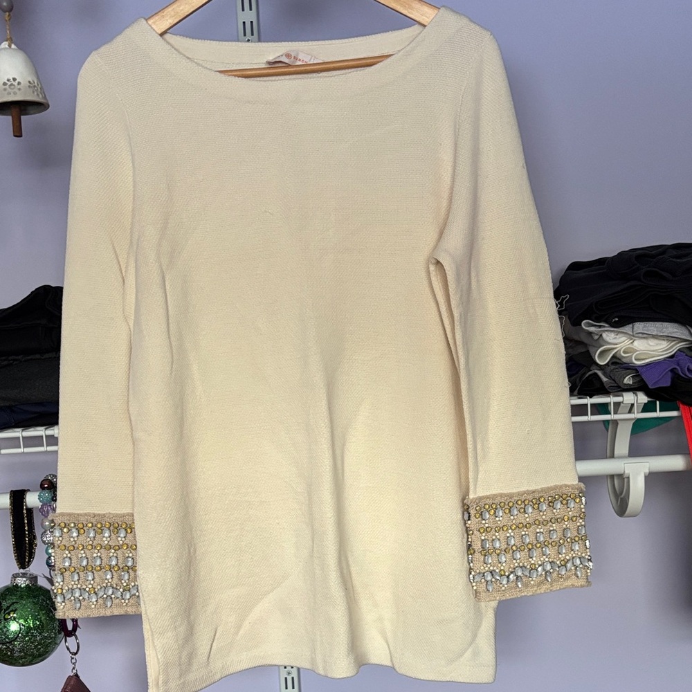 Tory Burch Women's Top with Embellished Sleeves